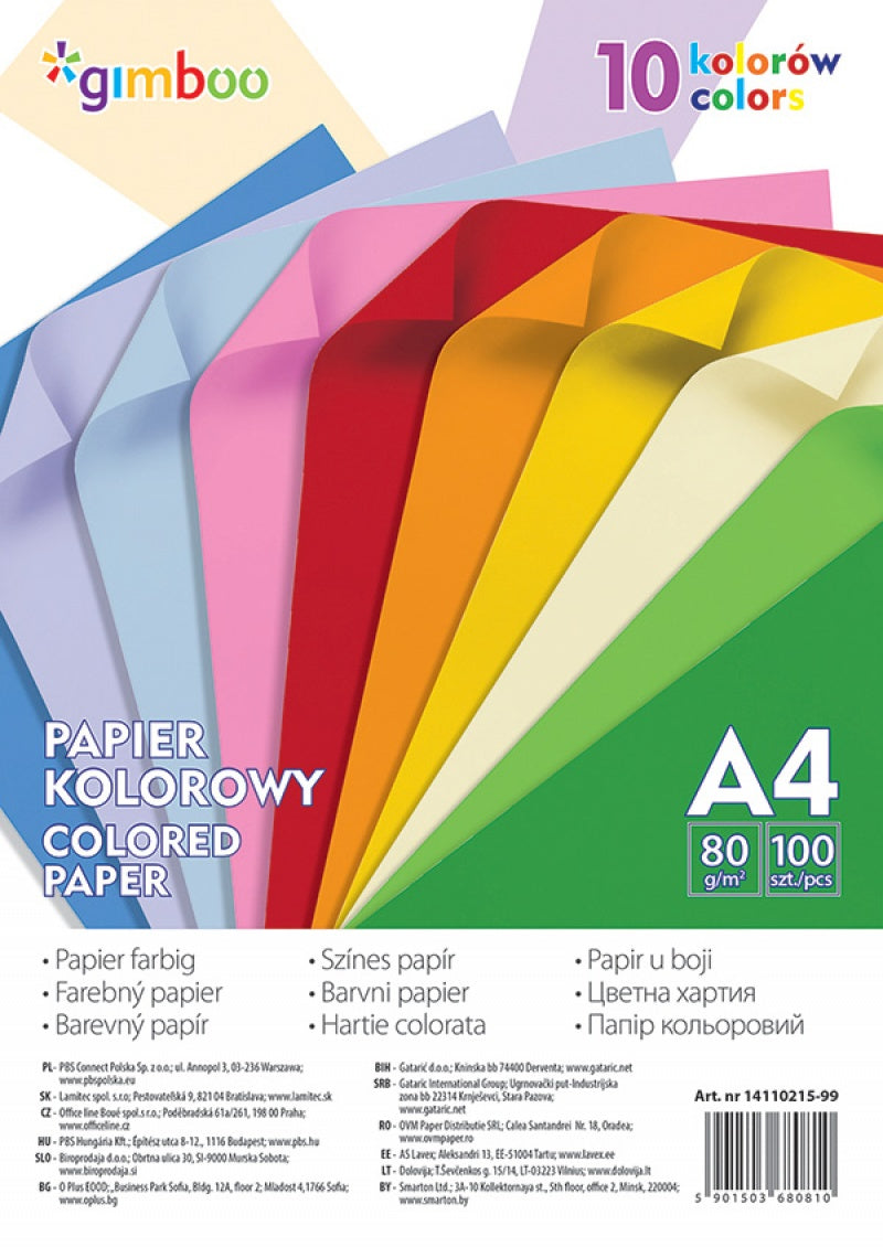 Hartie color GIMBOO, mix 5x20 coli, culori neon, A4, 80g, 100 coli Hartie color GIMBOO, mix 5x20 coli, culori neon, A4, 80g, 100 coli